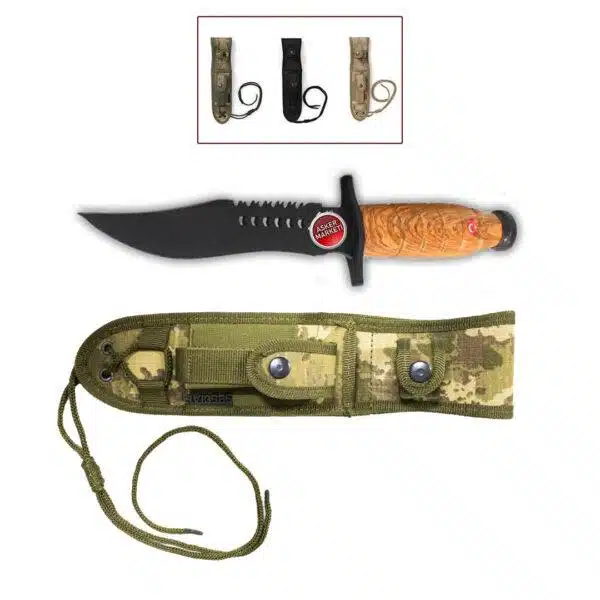 Ceviz Saplı Siyah Kasatura Komando Bıçağı