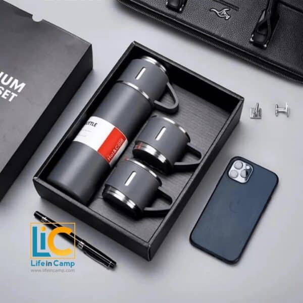 Füme Paslanmaz Çelik Kutulu Bardaklı Termos Seti 500 ml