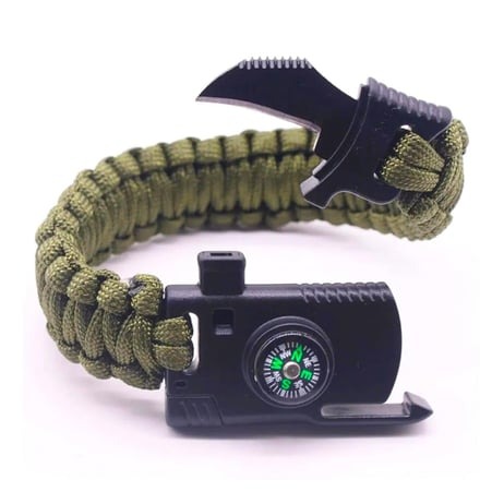 Pusulalı Bıçaklı haki Paracord Bileklik M4