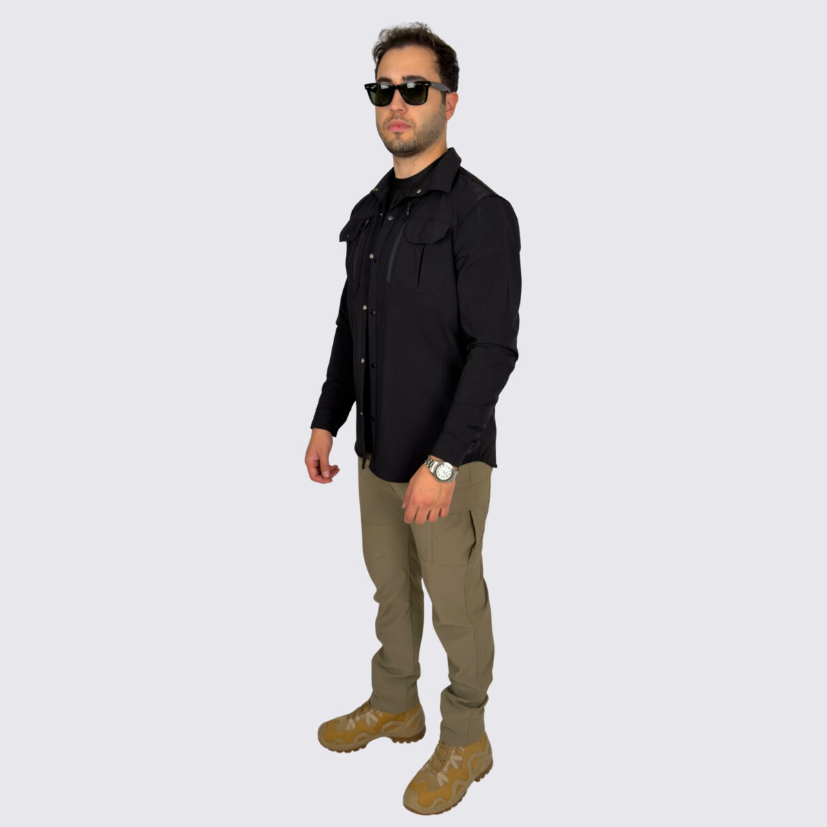 siyah-taktik-gomlek-bej-pantolon-taktik-kombin siyah taktik gomlek bej pantolon taktik kombin