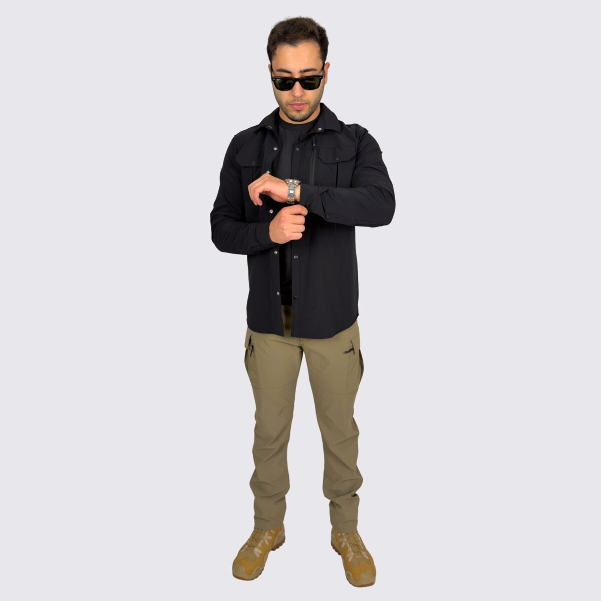 siyah-taktik-gomlek-bej-pantolon-taktik-kombin7 siyah taktik gomlek bej pantolon taktik kombin7